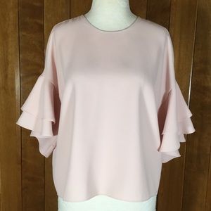 Zara Woman Pale Pink Ruffle Sleeve Blouse